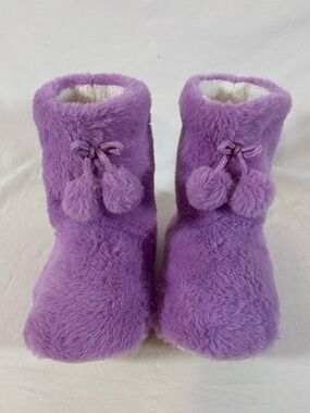 Purple Women’s Fuzzy Bootie Slippers Pom Pom Plush Cozycore Fall Lounge One Size